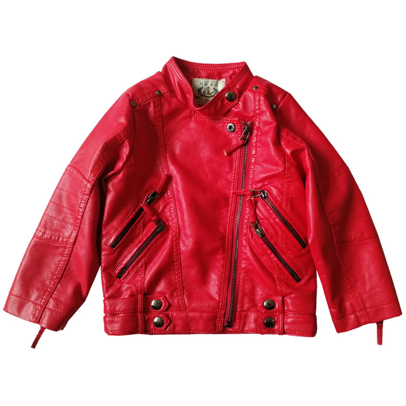 Jaket Kulit PU Anak Perempuan  - Streetwear Brand Red Logo ulasan dan harga