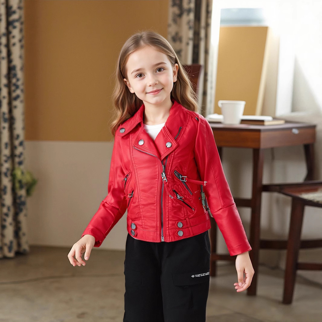 Jaket Kulit PU Anak-Anak Motif - Streetwear Brand Red Logo ulasan dan harga